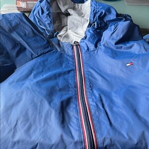 Tommy Hilfiger Men's Navy Windbreaker with Red and White Accents